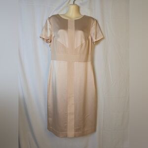 Ann Taylor Sophisticated Satin Midi Dress in Blush Pink